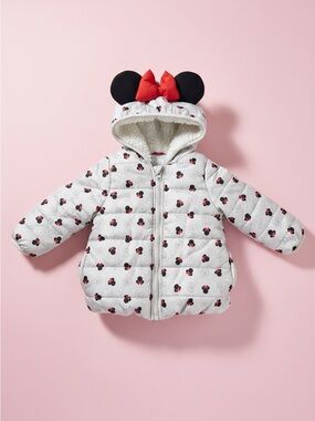 Disney Minnie Mouse Puffer Jacket 2T Hood Ears Bow
